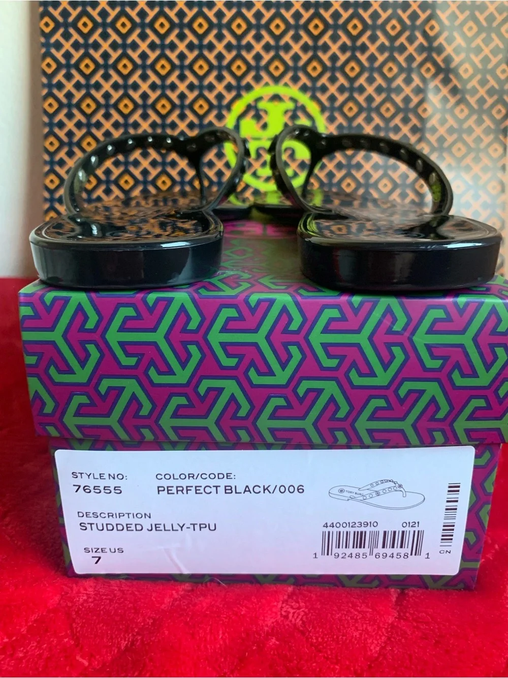 Tory Burch Black Patent Logo Jelly Flip Sandals